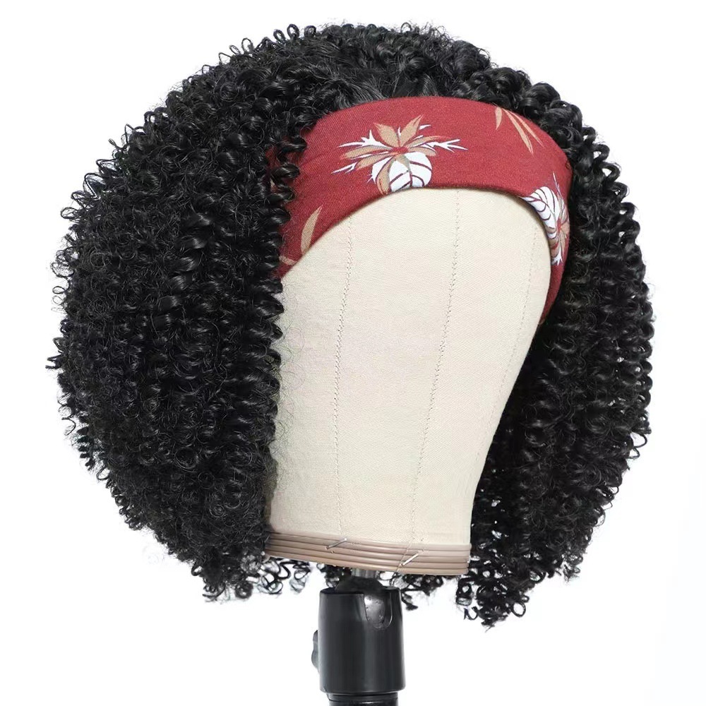 Bandeau en soie glacée, ensemble cheveux courts bouclés, perruque en fibres synthétiques, vente en gros d'usine, style exotique_voghion.com