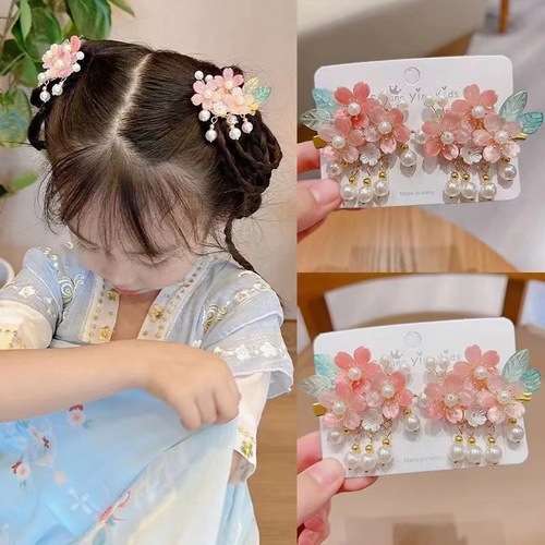 Children's Hanfu headdress pairs of flowers clip headdress ancient style hair clip accessories fairy-style hair clip hair accessories step by step shaking tassels