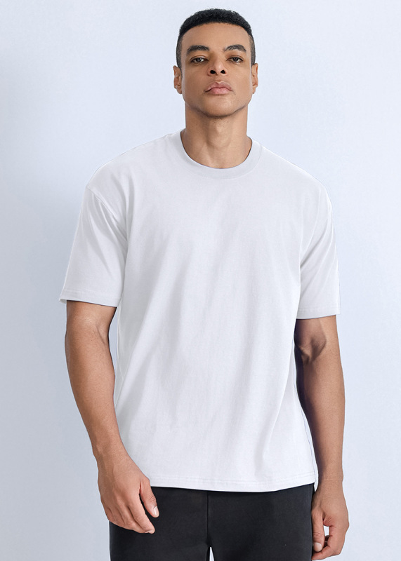 クロスボーダー欧米風厚手純綿無地Tシャツ、ラウンドネック、筒型Tシャツ、メンズカジュアル、ユニセックス、半袖Tシャツ|undefined