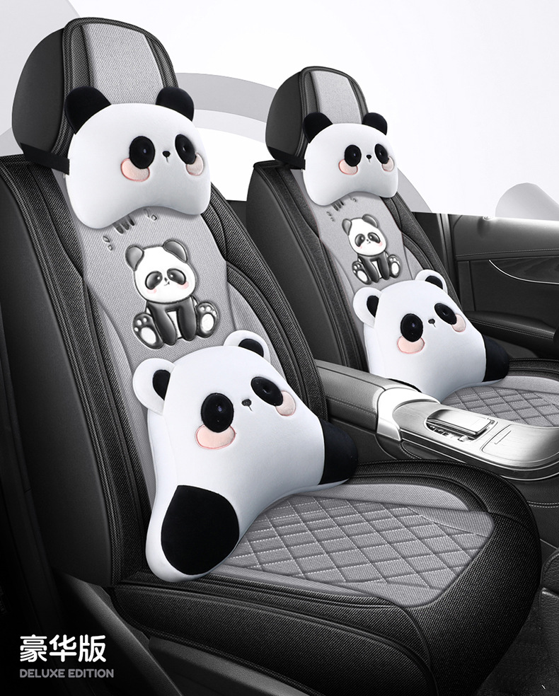 Universal Panda Hemp Full Surround Breathable Wear-Resistant Five-Seat Car Seat Cover