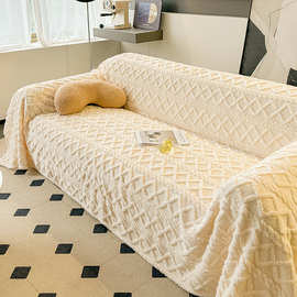 毛毛雨防猫抓沙发盖布网红四季通用防滑巾套全包轻奢毛毯
