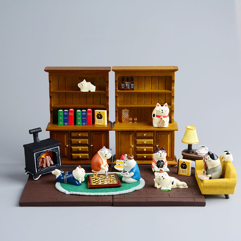 ZAKKA日式杂货家居书房书柜场景摆设迷你猫咪系列树脂工艺品装饰