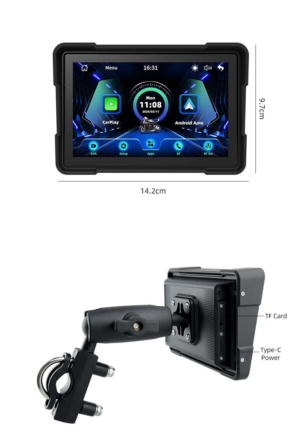5inch Portable Car-Mounted Motorcycle Dash Cam Carplay Navigator Ip67 Waterproof Wireless