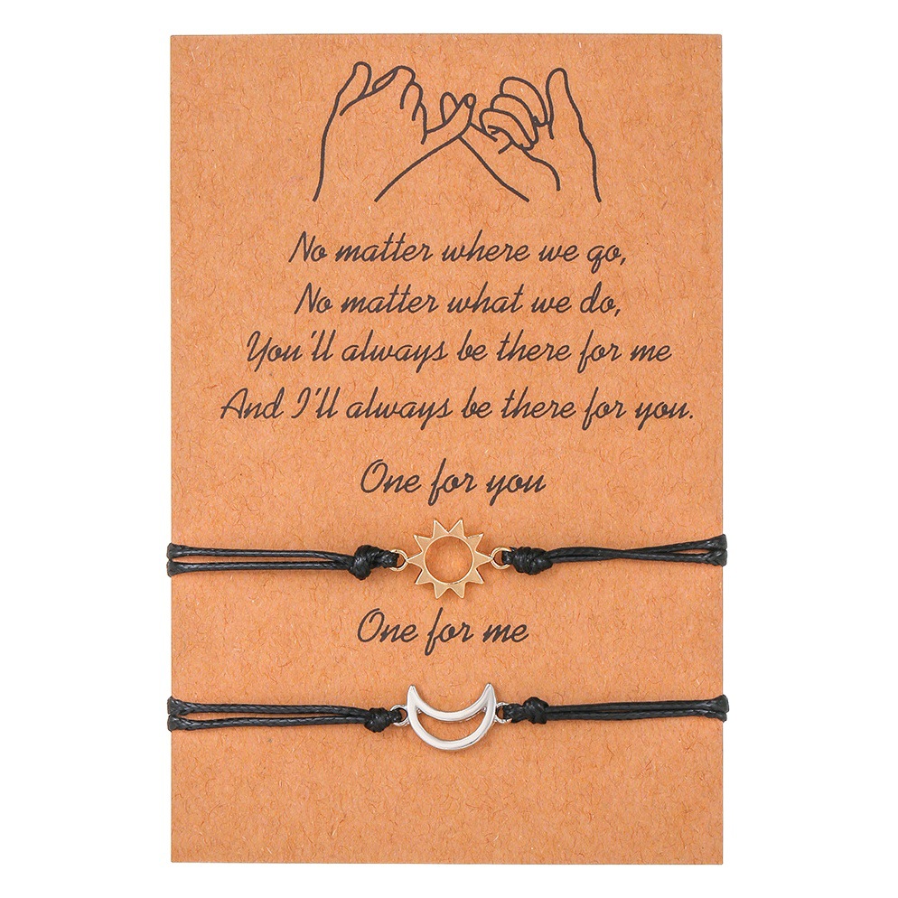 Cross-border creative gold and silver mixed color sun moon wax thread woven adjustable card couple bracelet friend bracelet