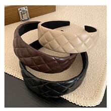 韩版东大门同款发箍大方格压线PU皮头箍复古风简约基础外出压发卡