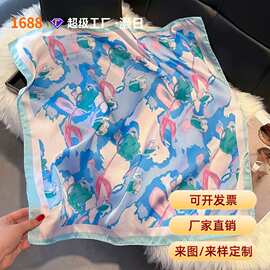 70印花丝巾女高级感 韩系时尚百搭职业仿真丝小领巾复古印花丝巾