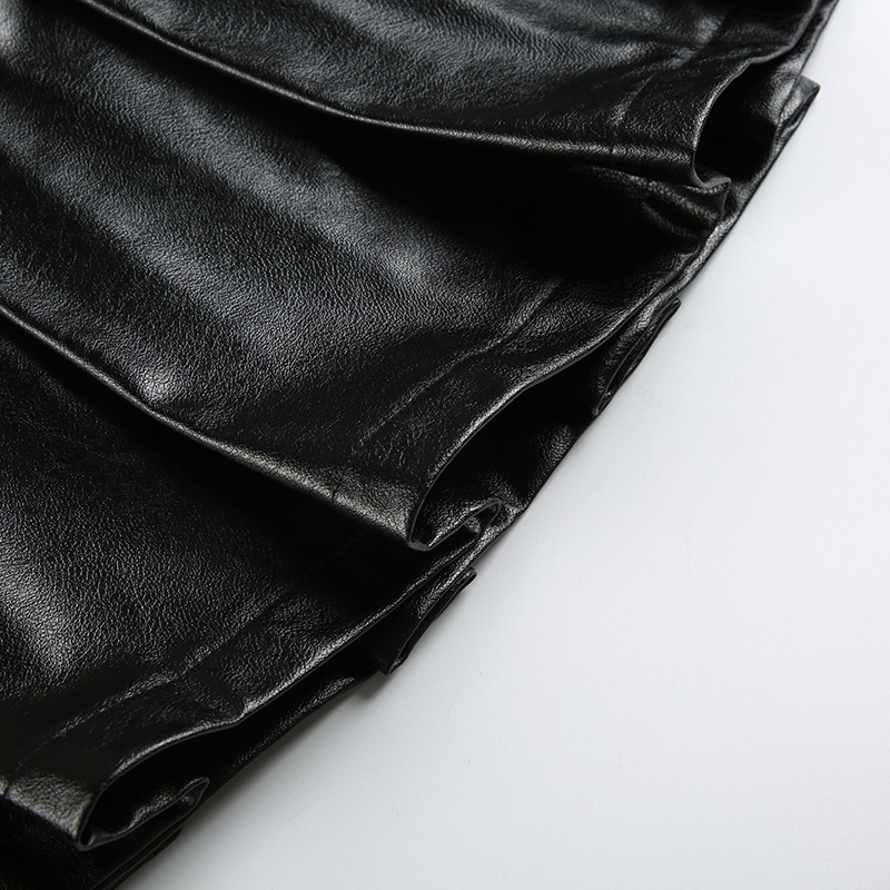 Damenbekleidung Millennial Hottie Punk-Stil Nietengürtel Faltenrock Design niedrige Taille Reißverschluss Lederrock Persönlichkeit Damenbekleidung_voghion.com