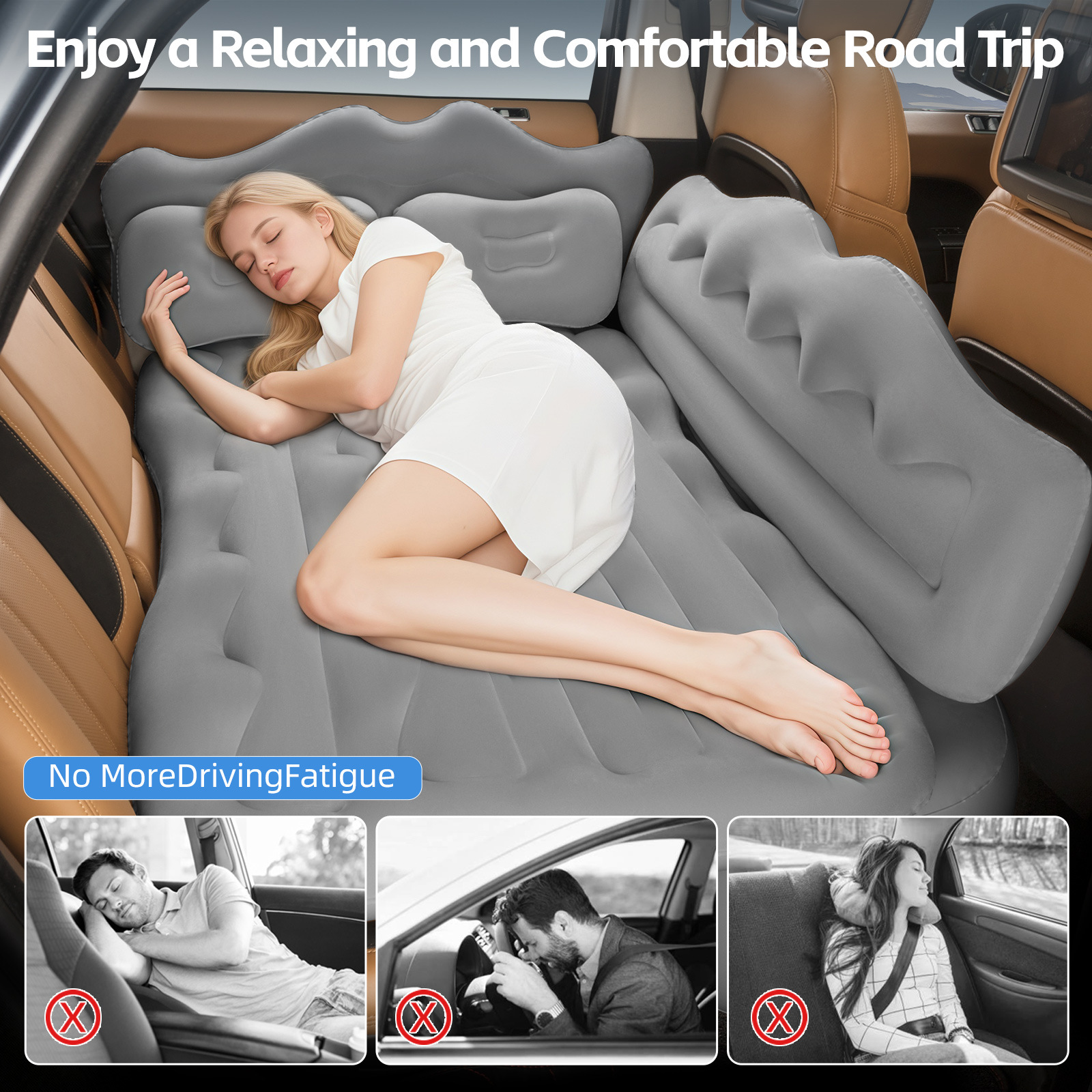 Inflatable Car Air Bed for Camping - Thick Back Mattress
