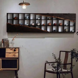 Quiet Style Antique Rack Solid Wood Tea Cup Rack Duobao Pavilion Wall-mounted Antique Shelf Old Elm Storage Rack