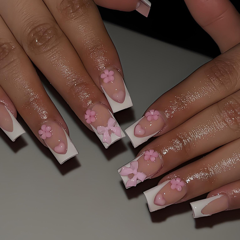 European and American Cross-Border Hot-Selling Wearable Nails Pink French Heart Bow Fake Nails Finished Nail Patches Manicure Nails European and American Cross-Border Hot-Selling Wearable Nails Pink French Heart Bow Fake Nails Finished Nail Patches Manicure Nails