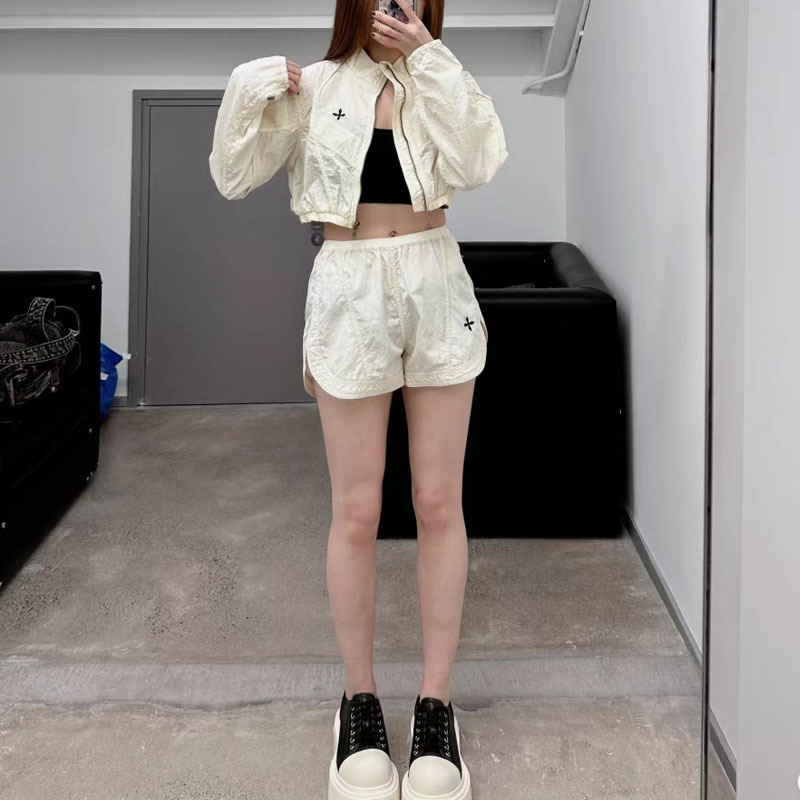 Smkk Viper Alloy Skin Jogging Short Jacket Outdoor Casual Metallic Luster Cardigan Coat High Waist Shorts