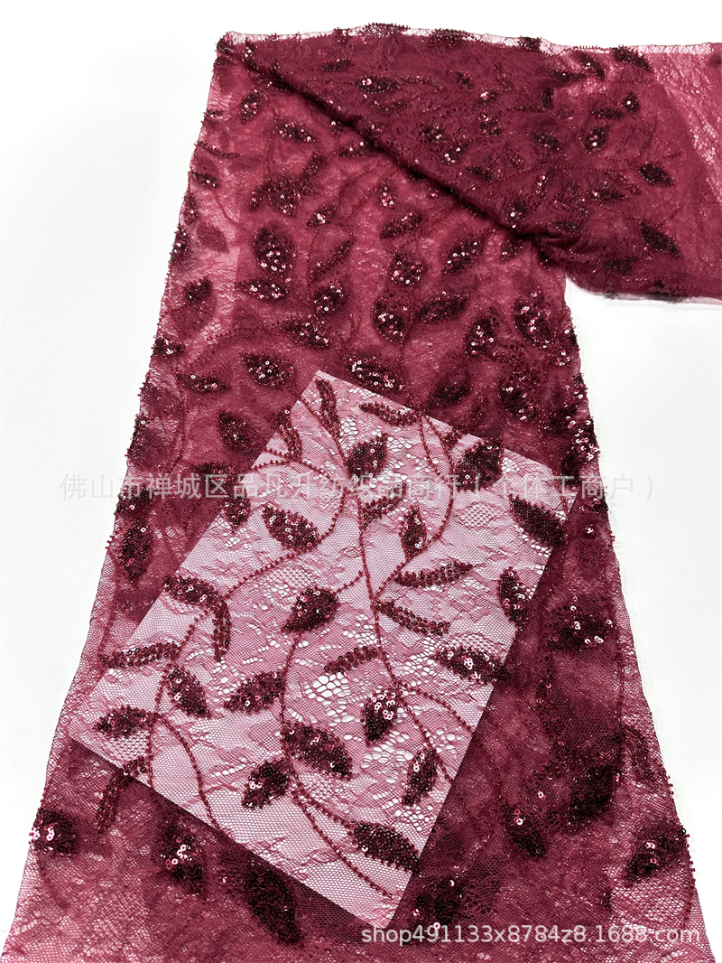 Moda de moda de fiesta vestido de vestido de tela alta fijación de encaje bordado de perlas tela de sequilla