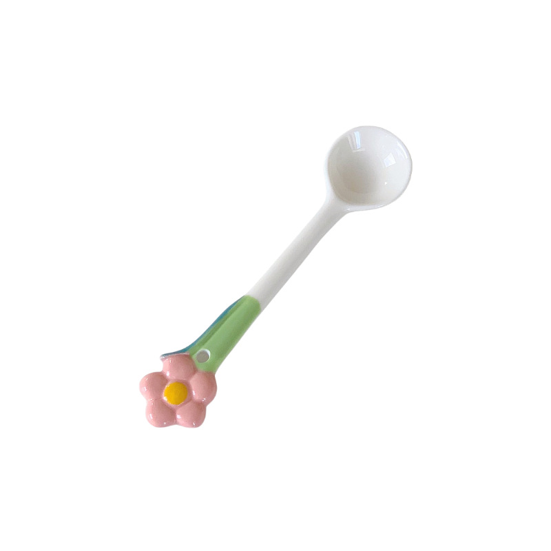 Cute Ceramic Coffee Scoop With Long Handle For Dessert And Stirring_voghion.com
