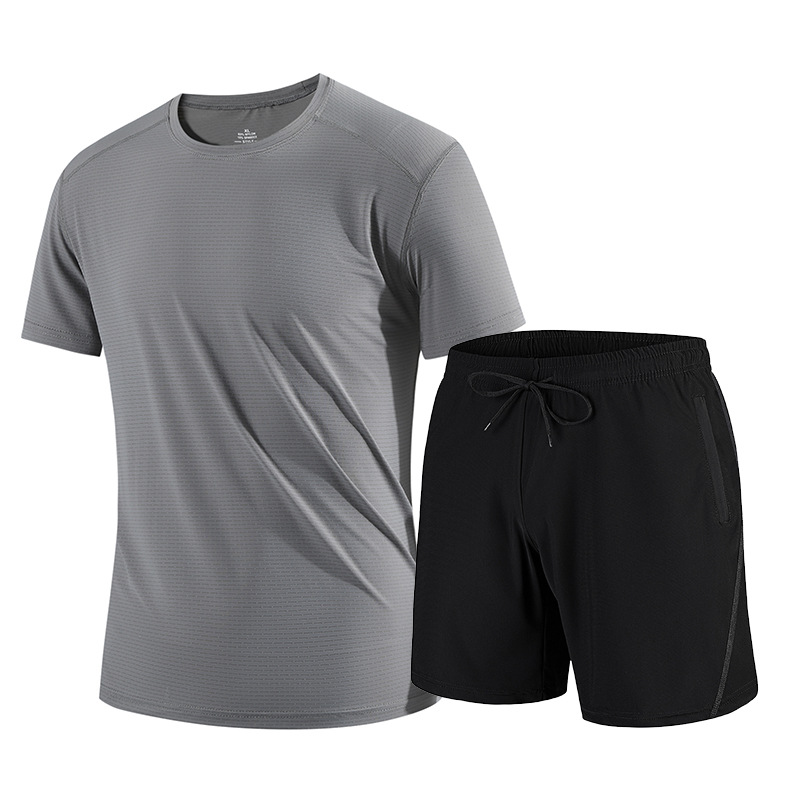 Traje deportivo de seda de hielo de verano de talla extra grande para hombre camiseta fina de manga corta pantalones cortos Casual transpirable hermoso traje de dos piezas transfronterizo