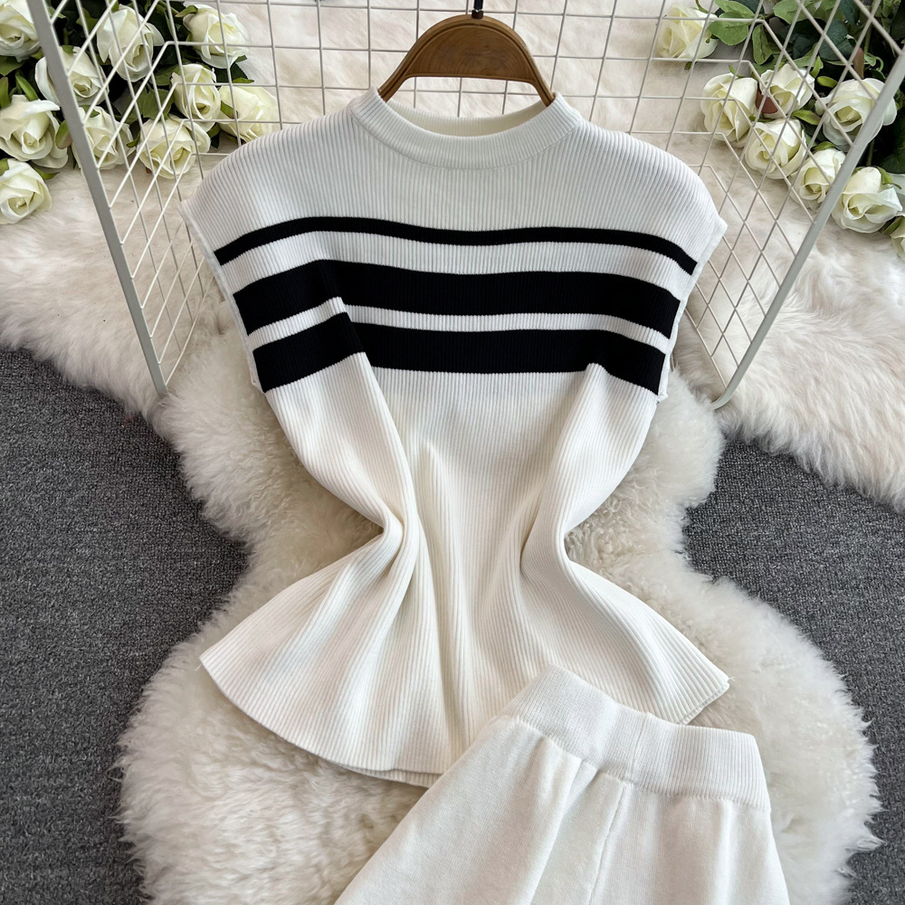 473g Weight Sleeveless Sleeve Length Polyester Fabric Type Pant Co-ord Set Sets Type 2 Pieces Set Quantity Daily Occasion Round Neck Neckline Loose Fit Type Stripe Pattern Summer Season Women's Gender Casual Style Daily Women's Casual Stripe Polyester Pant Co-ord Set Pants Sets 2
