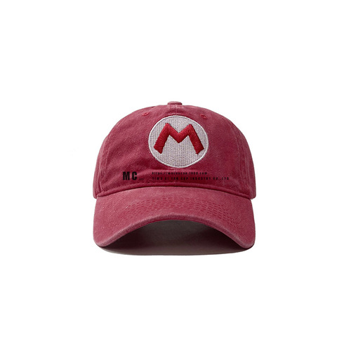 Super Mario Series Letter Embroidered Cap for Men and Women, Sun Hat, Washable Distressed Cartoon Cute Duckbill Hat