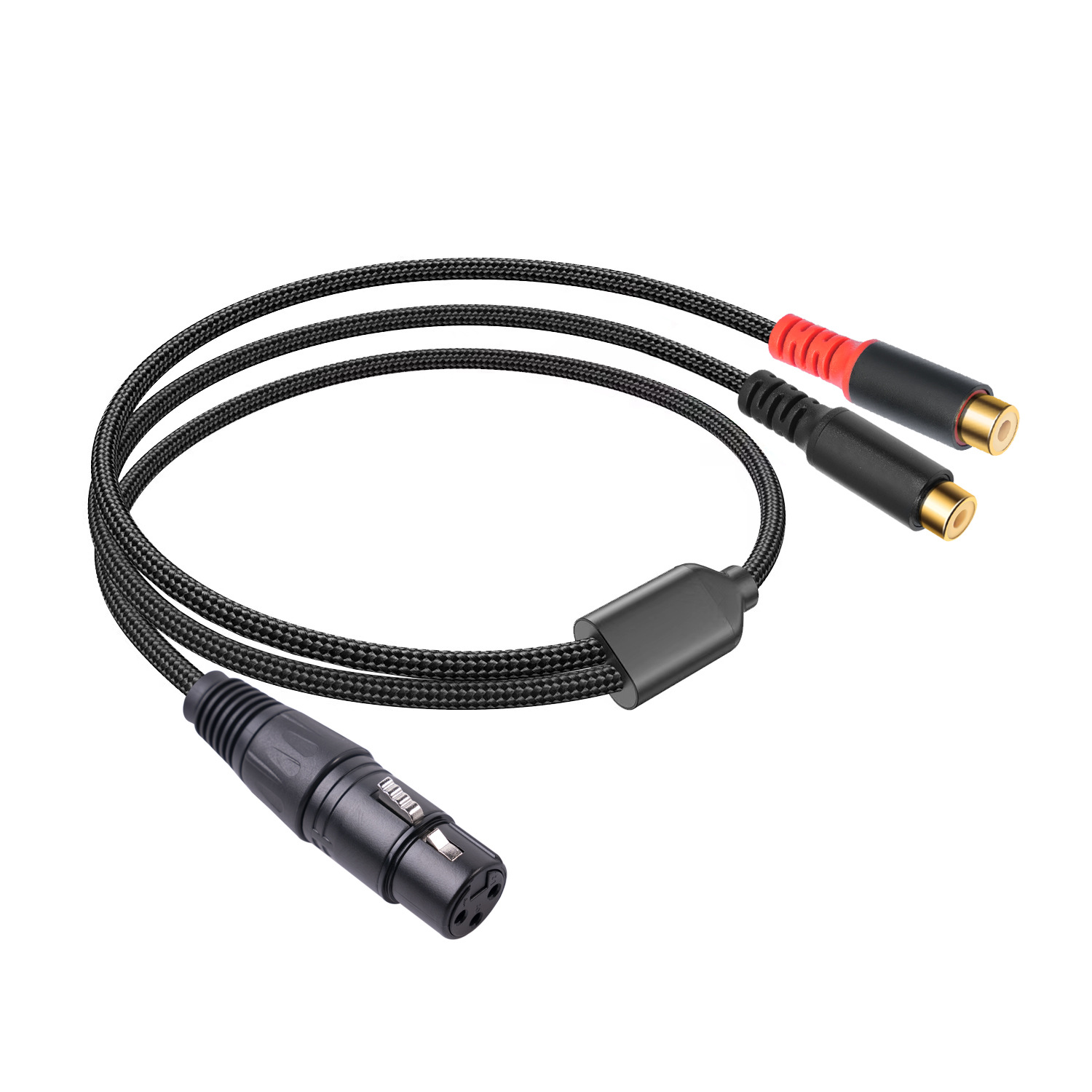 跨境热卖0.3米3Pin XLR卡农母转2RCA双莲花Y型一分二音频线