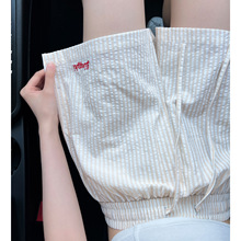 美式刺绣条纹短裤女夏季薄款高腰宽松a字运动裤复古休闲风格子裤