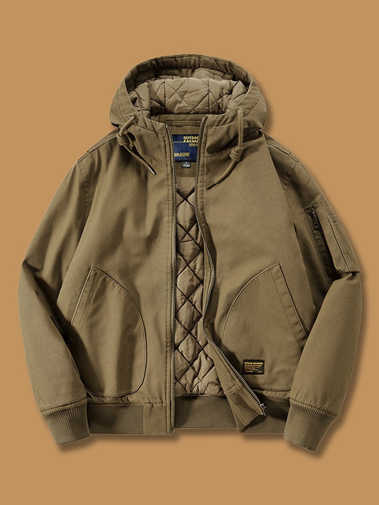 Otoño e invierno chaqueta con capucha de los hombres sueltos más tamaño gruesa chaqueta de vuelo caliente de algodón acolchado abrigo americano Retro Ropa de trabajo de algodón acolchado abrigo