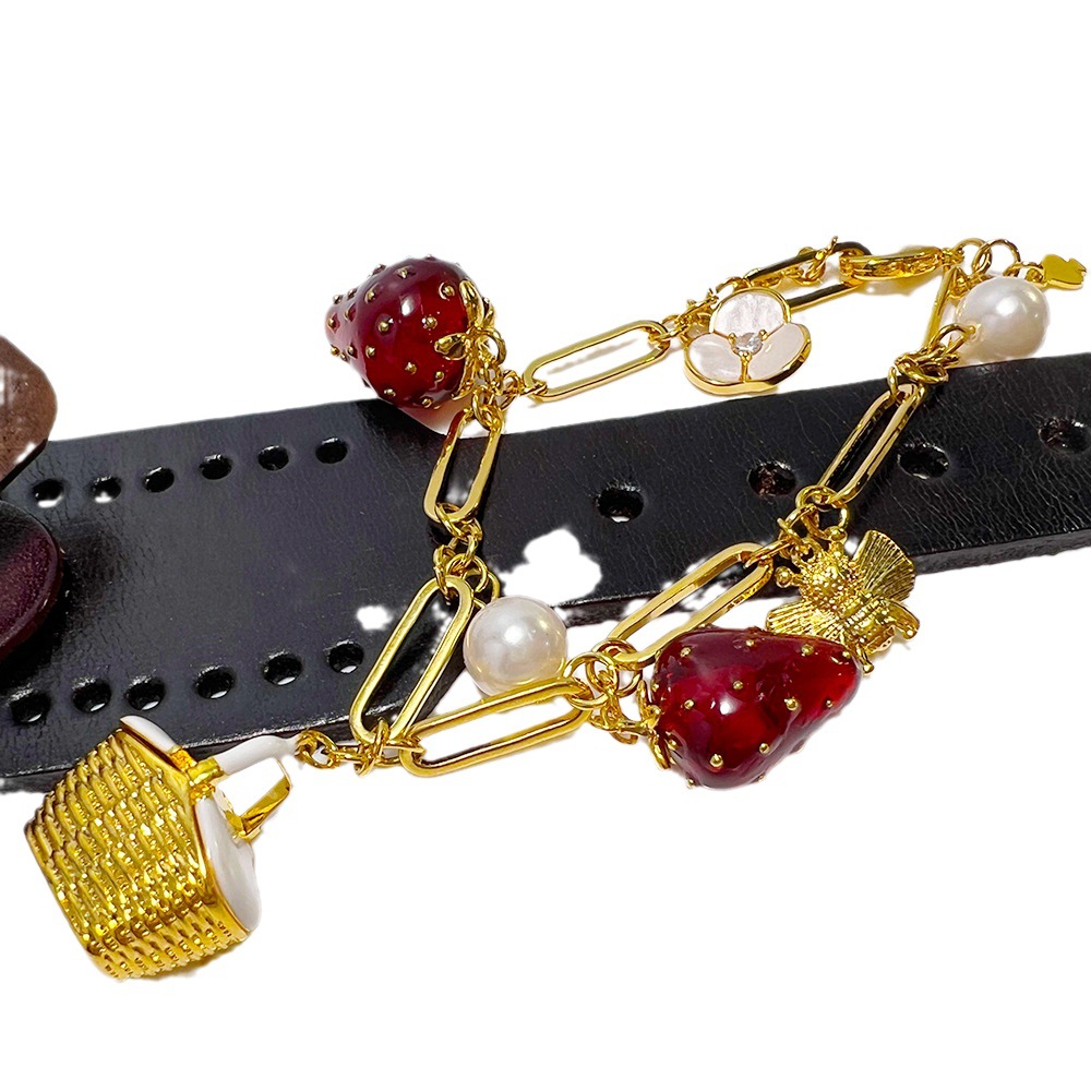 KS nueva fresa pulsera nicho ins cobre textura de oro Chapado en la fruta de alta definición marcado dopamina collar oído espárragos