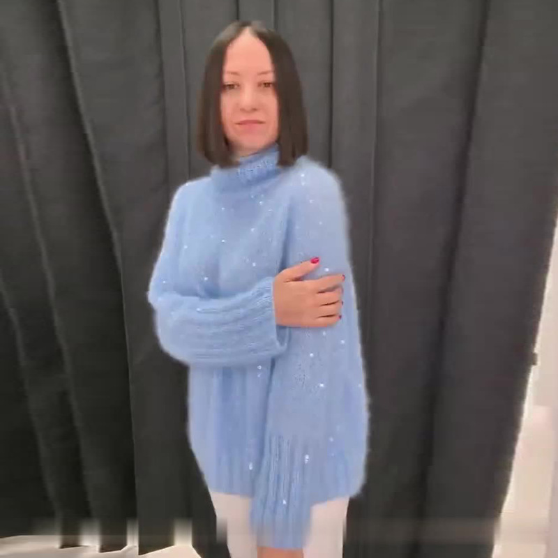 2024 otoño nuevo estilo europeo y americano Amazon transfronterizo ropa de mujer de color sólido de cuello alto cómodo universal suéter de punto de sequilla