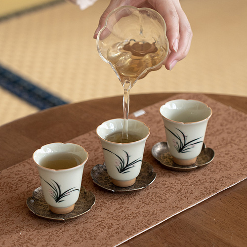 Pure copper coaster, hammered pattern cup holder, non-slip insulated tea coaster, tea ceremony coaster, brass accessories, new Chinese style handmade