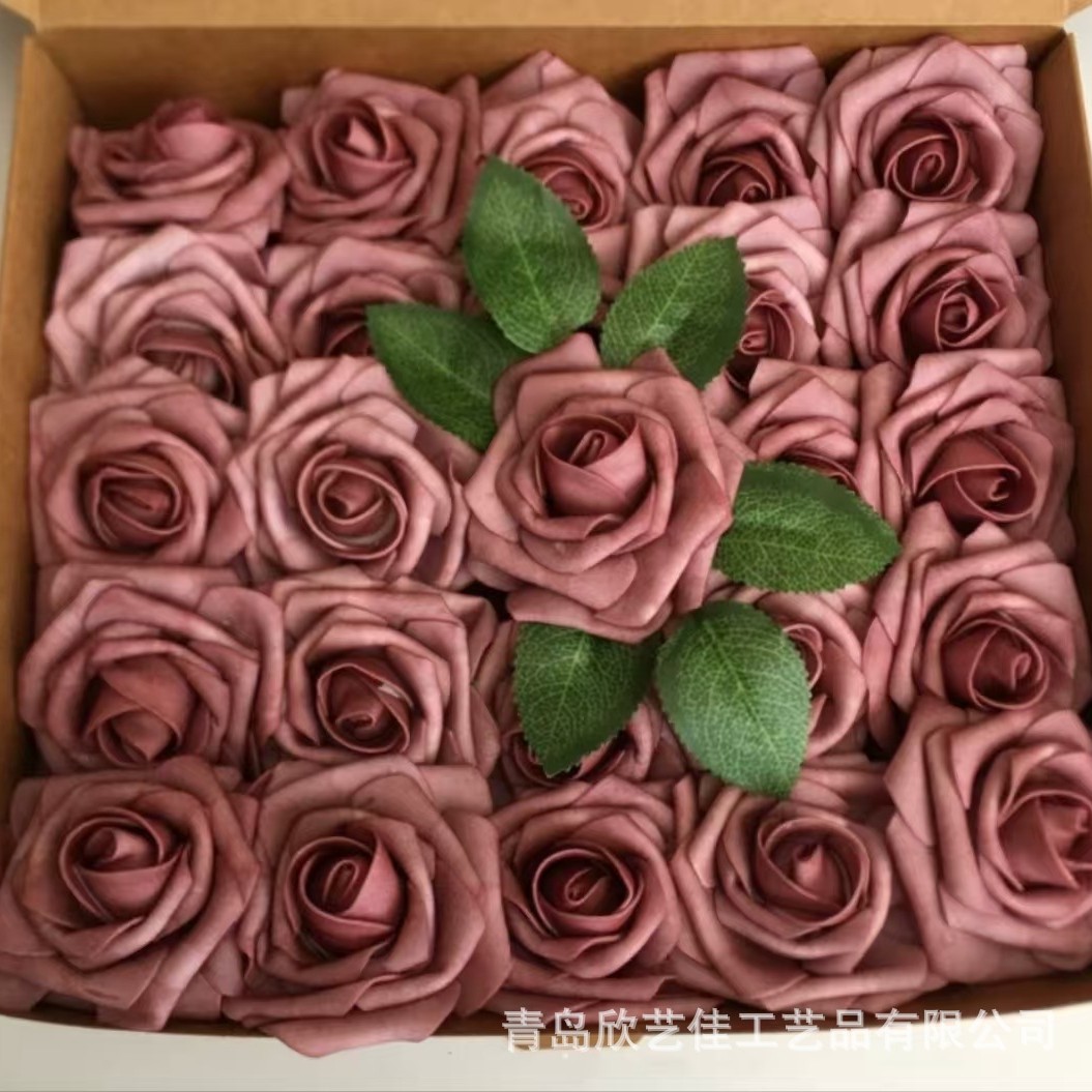 亚马逊爆款染色带杆 泡沫pe玫瑰花假花 装饰花 情人节礼 婚庆用花
