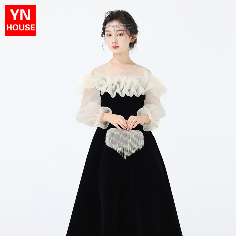 vestido de niña un hombro vestido de cumpleaños de alta gama anfitrión de niños piano vestido vestido de princesa de niña