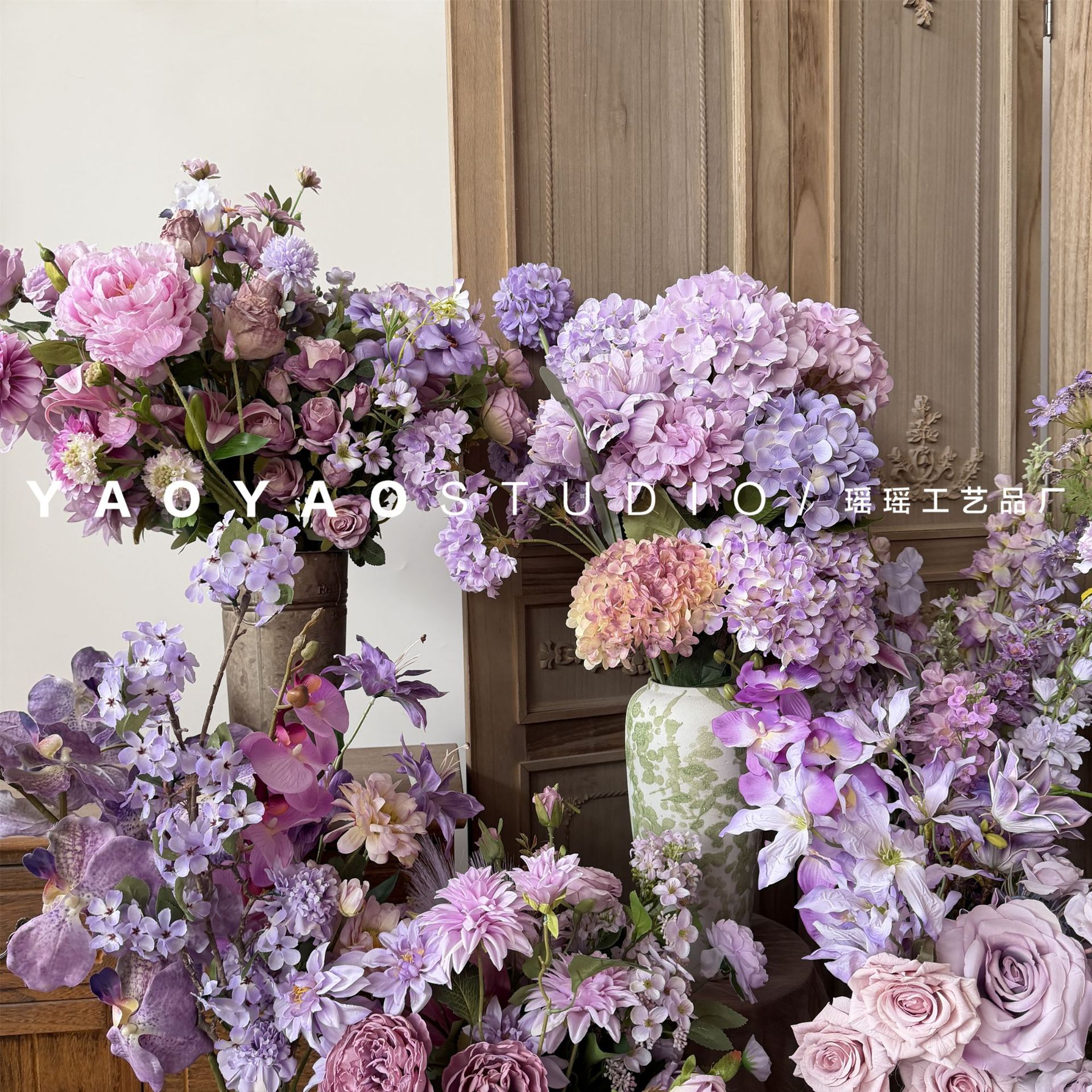 浅紫色系仿真花 莫奈花园造景橱窗装饰年宵花手工花店包装资材