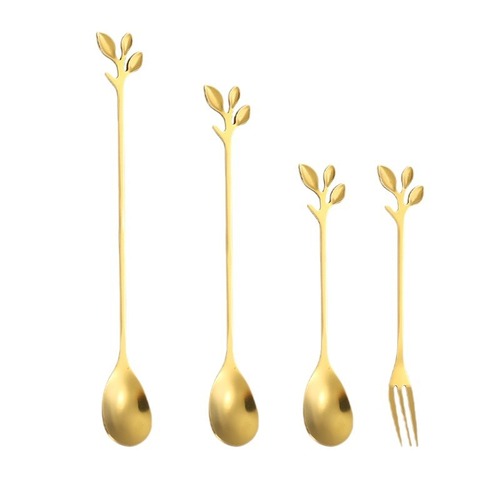 Stainless steel creative high-end leaf-shaped spoon and fork, soup spoon, coffee spoon, household eating spoon, long-handled stirring spoon, dessert fork