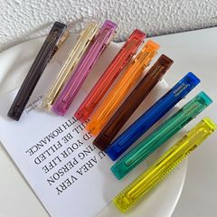 韩国糖果色透明长一字鸭嘴夹亮面刘海侧边夹高级感气质百搭彩色新