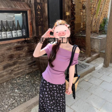 法式温柔紫一字肩碎花鱼尾裙套装春夏通勤约会氛围感显瘦茶歇裙子