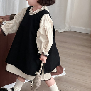 Xi Fan 2024 Autumn New Children's Korean Retro dress Girl's Stylish Lace Skirt 2-Piece Set
