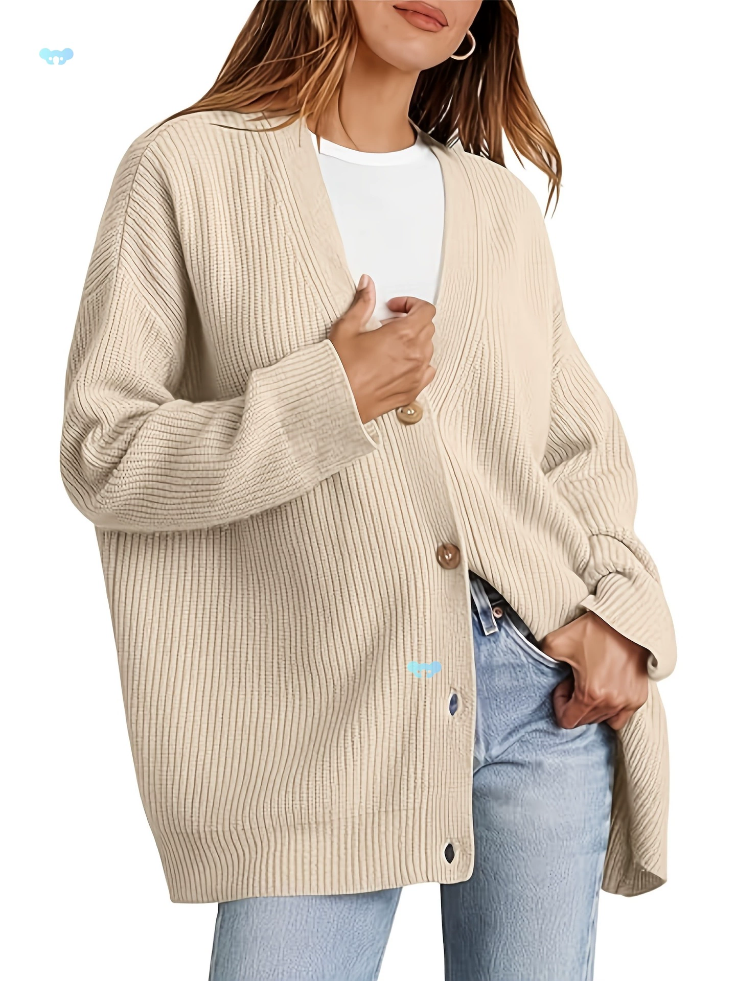 Женский кардиган оверсайз с V-образным вырезом Шикарный женский кардиган оверсайз с V-образным вырезом