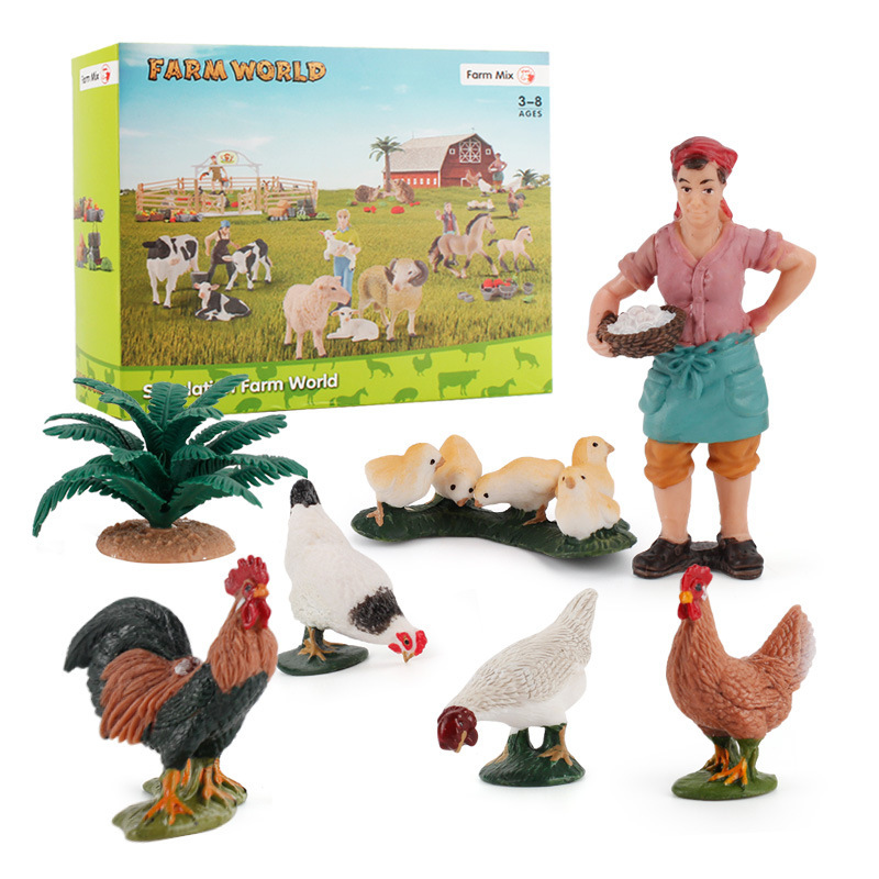 Simulación Granja modelo de juguete mini pollo pato ganso ganado ovejas aves de corral modelo Pequeño Animal Modelo En Miniatura Traje transfronterizo