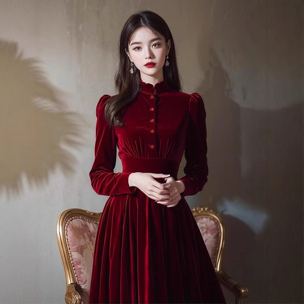 New Arrival Women's Dress for the Year of Life Long Velvet dress Autumn Inner Base Daily Engagement Dress