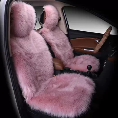 Seat cushion, seat cover, cushion Winter heated wool - leather-pink-five-seat-set-long-hair-thickening
