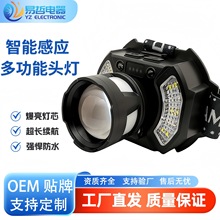 现货批发智能感应数显头灯充电式露营垂钓白激光矿灯户外照明变焦