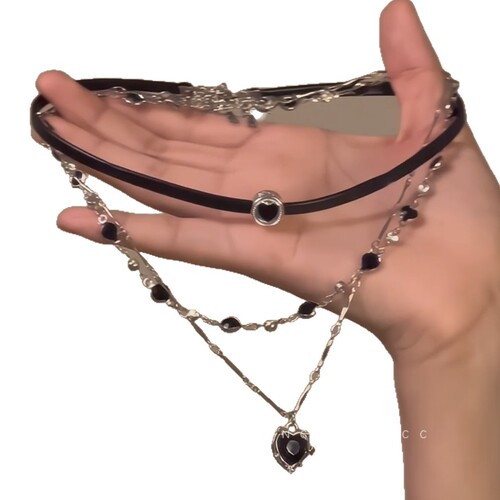 Necklace black leather cord trendy cool style stackable hot girl party clavicle chain women personalized design niche accessory