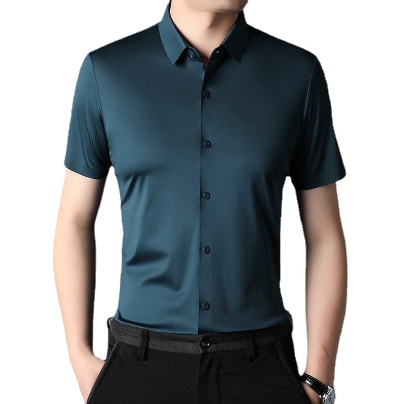 Summer silk men's breathable quick dry elastic shirt