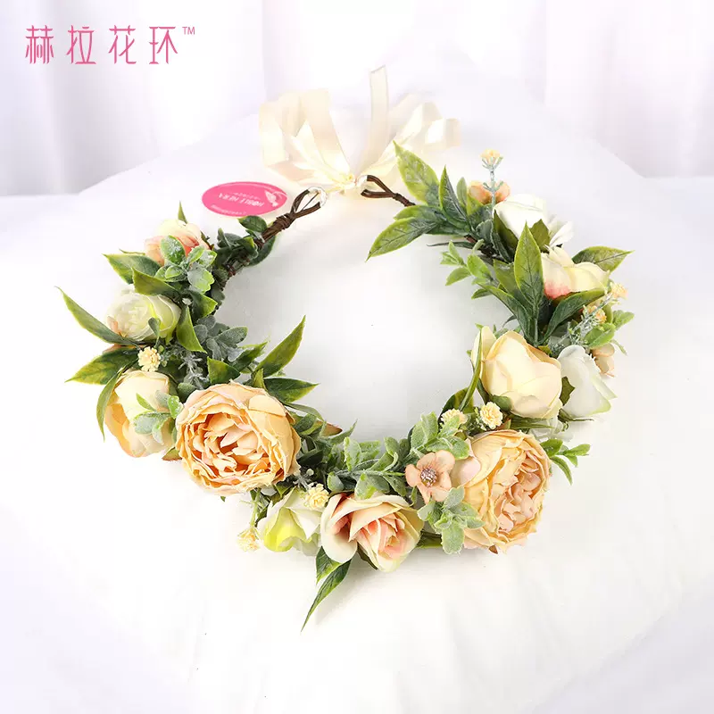 亚马逊春季新款花环欧美流行手工头花新娘伴娘海边度假拍照头饰品