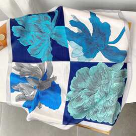 法式小方巾丝巾印花职业领巾仿真丝黑色春秋季甜美装饰70批发围巾