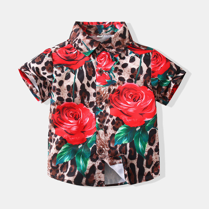 Camisa DE LOS NIÑOS verano nuevo estampado de leopardo Rosa moda pequeña camisa de manga corta para niños estilo europeo y americano camisa para niños