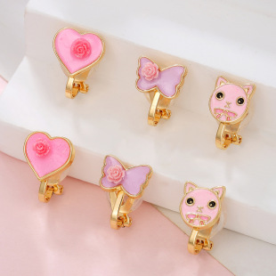 Cross-border Cute Princess Series Pink Ear Clip suit Love Bowknot Kitten Ear Clip Super Cute Girls' Ear Clip