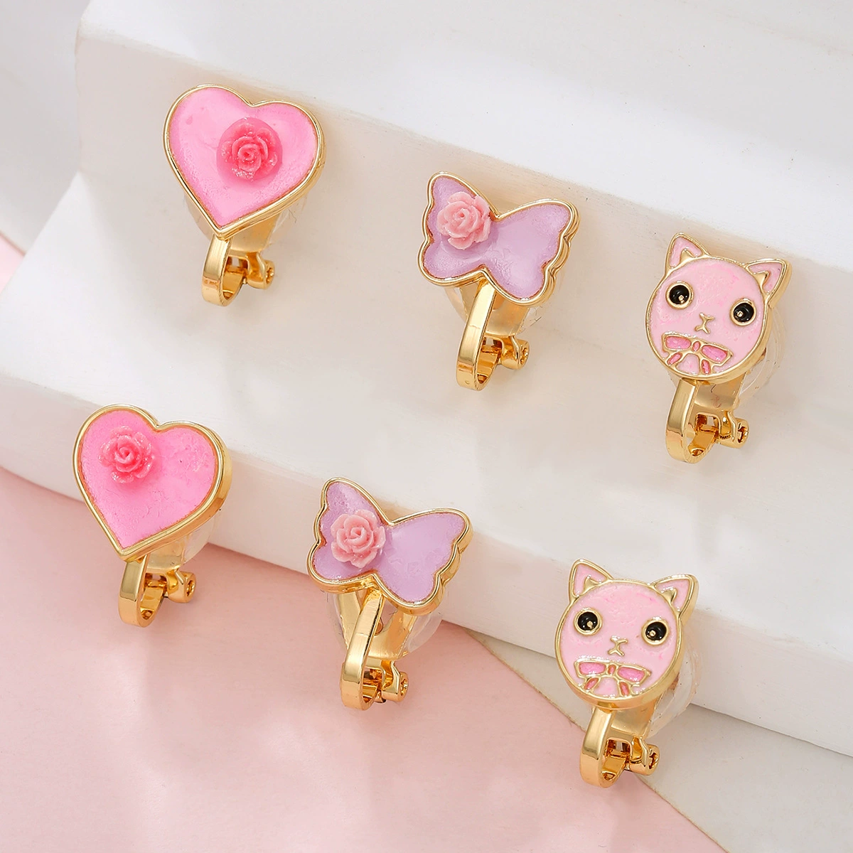 Трансграничная милая принцесса серия розовые зажимы для ушей любовь бабочки котенок Ушные зажимы супер милые девочки уши