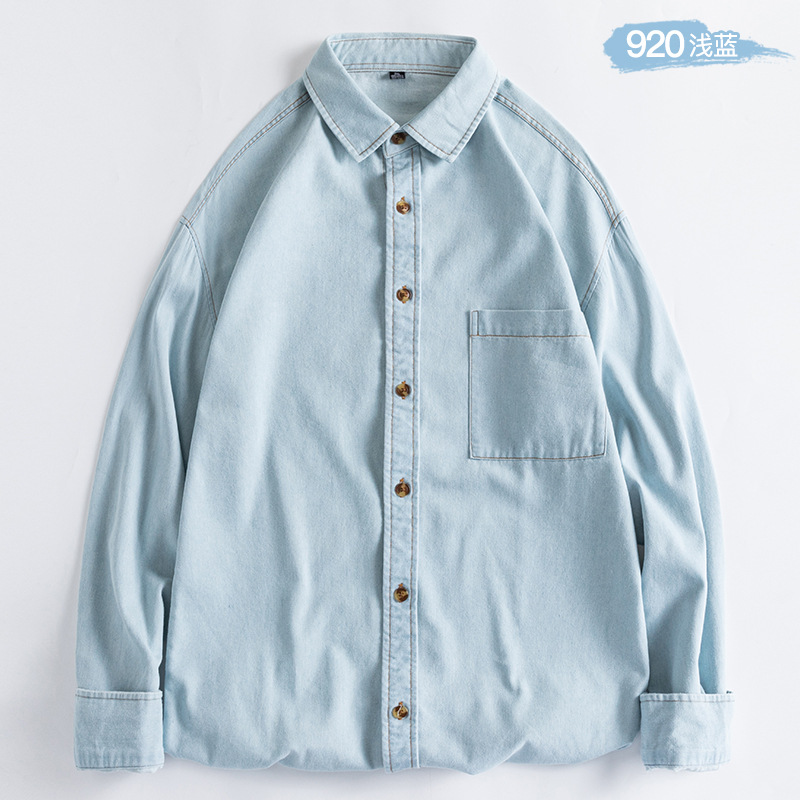 Camisa de manga larga de mezclilla de algodón camisa juvenil de moda masculina camisa juvenil abrigo de estudiante camisa juvenil moda masculina