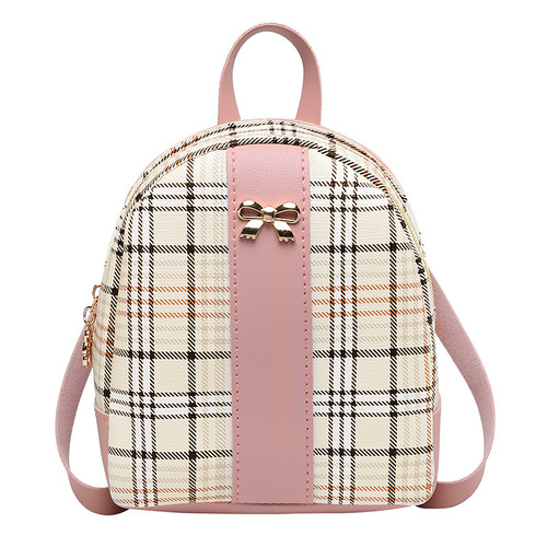 Korean Printed Plaid Backpack Foreign Trade Wholesale 2024 Summer and Autumn New Ladies Bow Student Casual Small Bag
