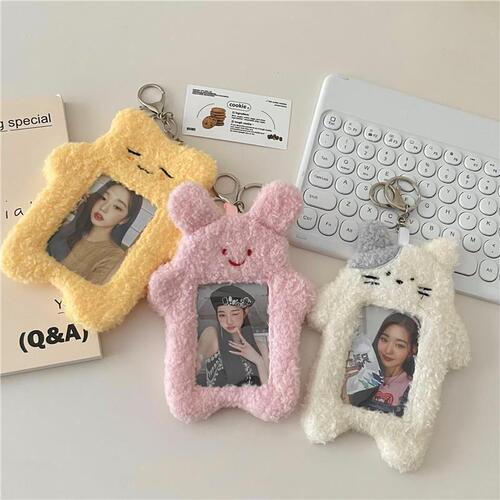 Korean cartoon cat plush card holder for girl star chasing album card display pendant student polaroid photo card holder