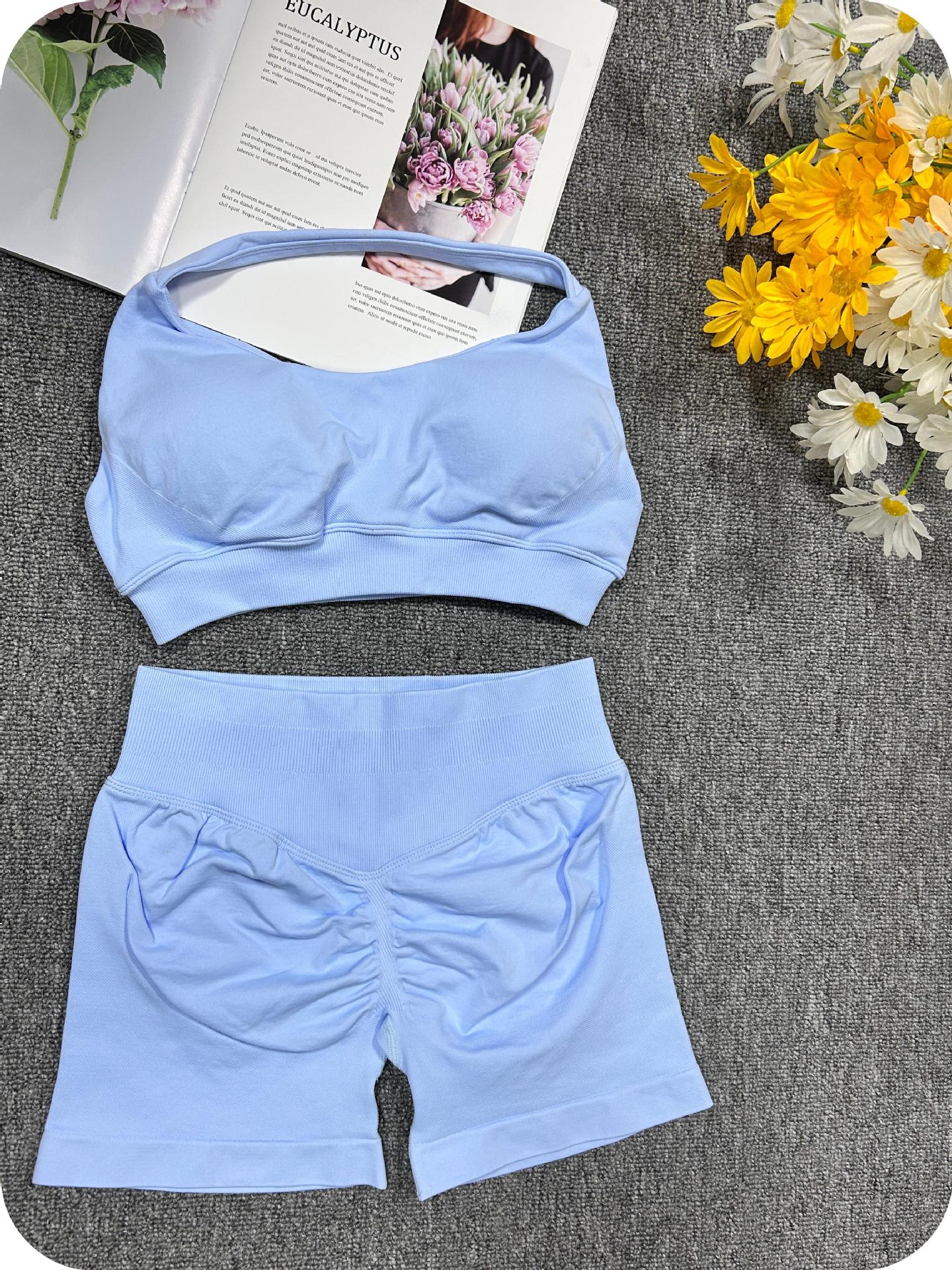 Women's Solid Color Sports Shorts Halter Neck Suspender New Yoga Fitness With Built-in Bra Pads_voghion.com