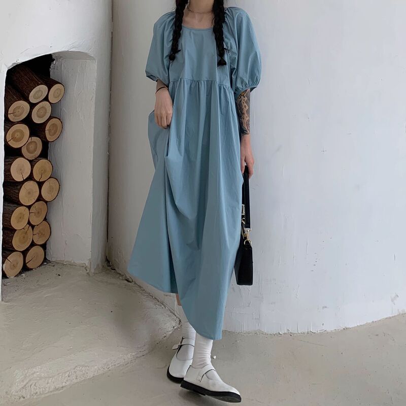 Designed with a Sense of Style, Maternity Puff-Sleeve Dress, Over-The-Knee Long Skirt, Summer Dress, Gentle Forest Style, Babydoll Dress, Thin Style
